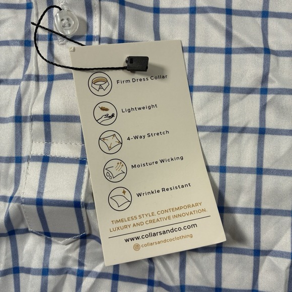 NEW Collars and Co. Dress Polo Shirt XL White Blue Check Office - Picture 3 of 8